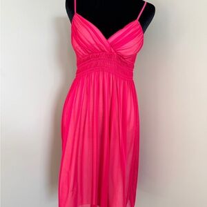 Hot Pink Spaghetti Strap Empire Waist Midi Dress